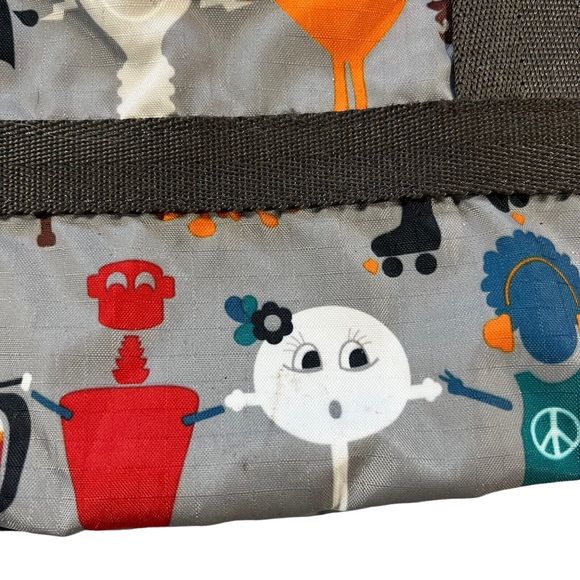 LE SPORTSAC Medium Travel Tote Robot Print 3 Front Pockets Grey/Red/Blue - Picture 13 of 13